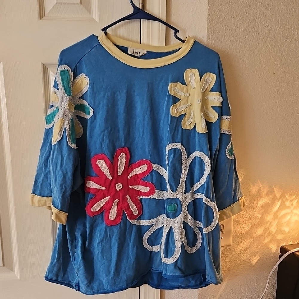 Colorful Floral Blue Top JHer